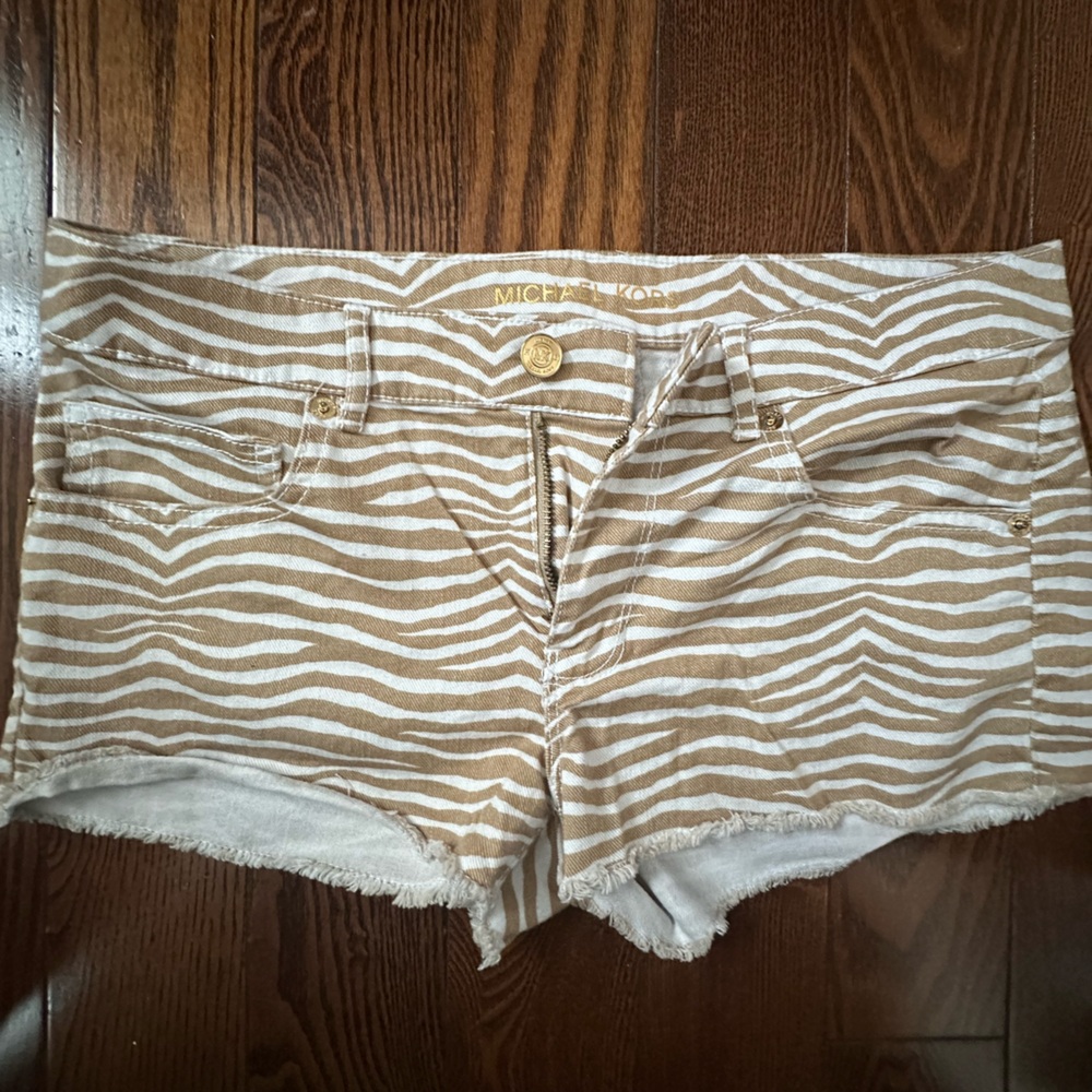 Michael Kors Tan Zebra Print Jean Shorts